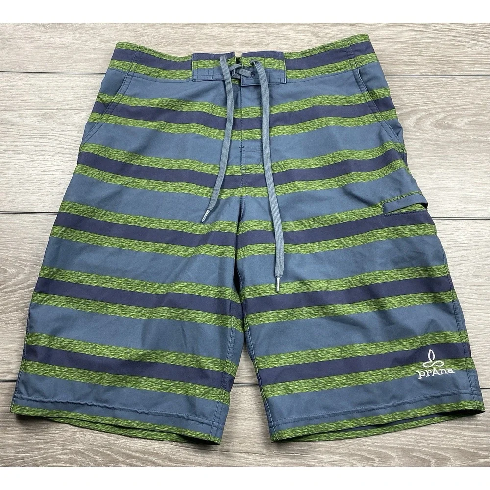 Prana Men's Drawstring Swim Surf‎ Board Shorts Blue Green Size 32